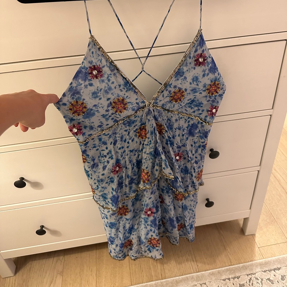 Tiered mini bedazzled dress by ZARA size small